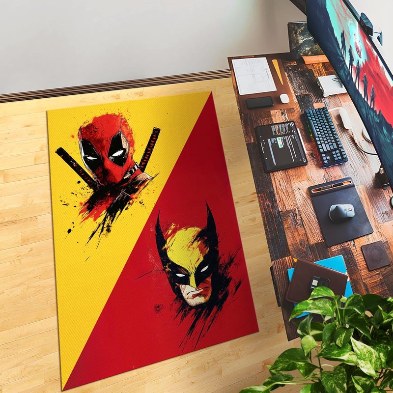 DreamController Deadpoool Wolverinne Custom Rugs for Gamer Room (62x40inch)| Playroom Carpets Inspired by Games & Anime Decor for Gamers | Gamer Room Decor for Kids Teen Anti-Slip Gaming Mats - Image 5